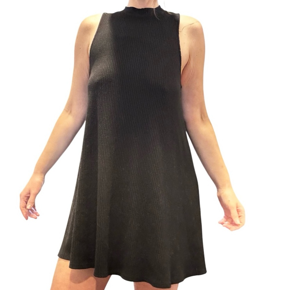 Black High Neck Ribbed Dress - Picture 2 of 6